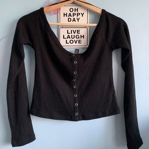💕forever 21 off shoulder black rib crop top💕